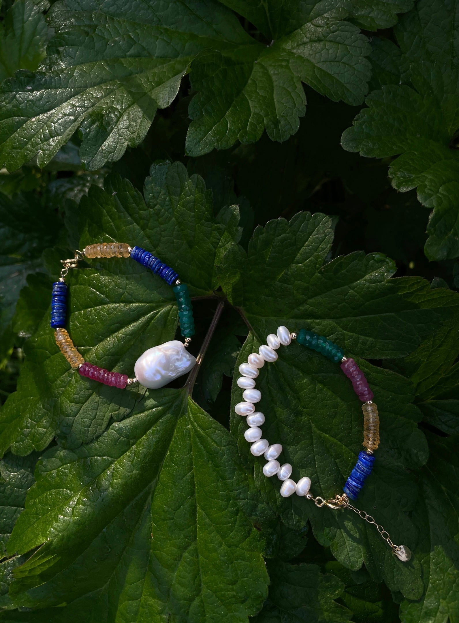 monái asymmetric rainbow bracelet styled with accent pearl rainbow bracelet – vibrant handcrafted duo celebrating color, contrast, and individuality