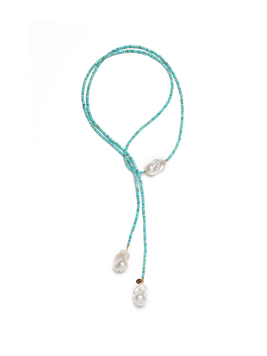 Long Baroque Pearl Arizona Turquoise Necklace