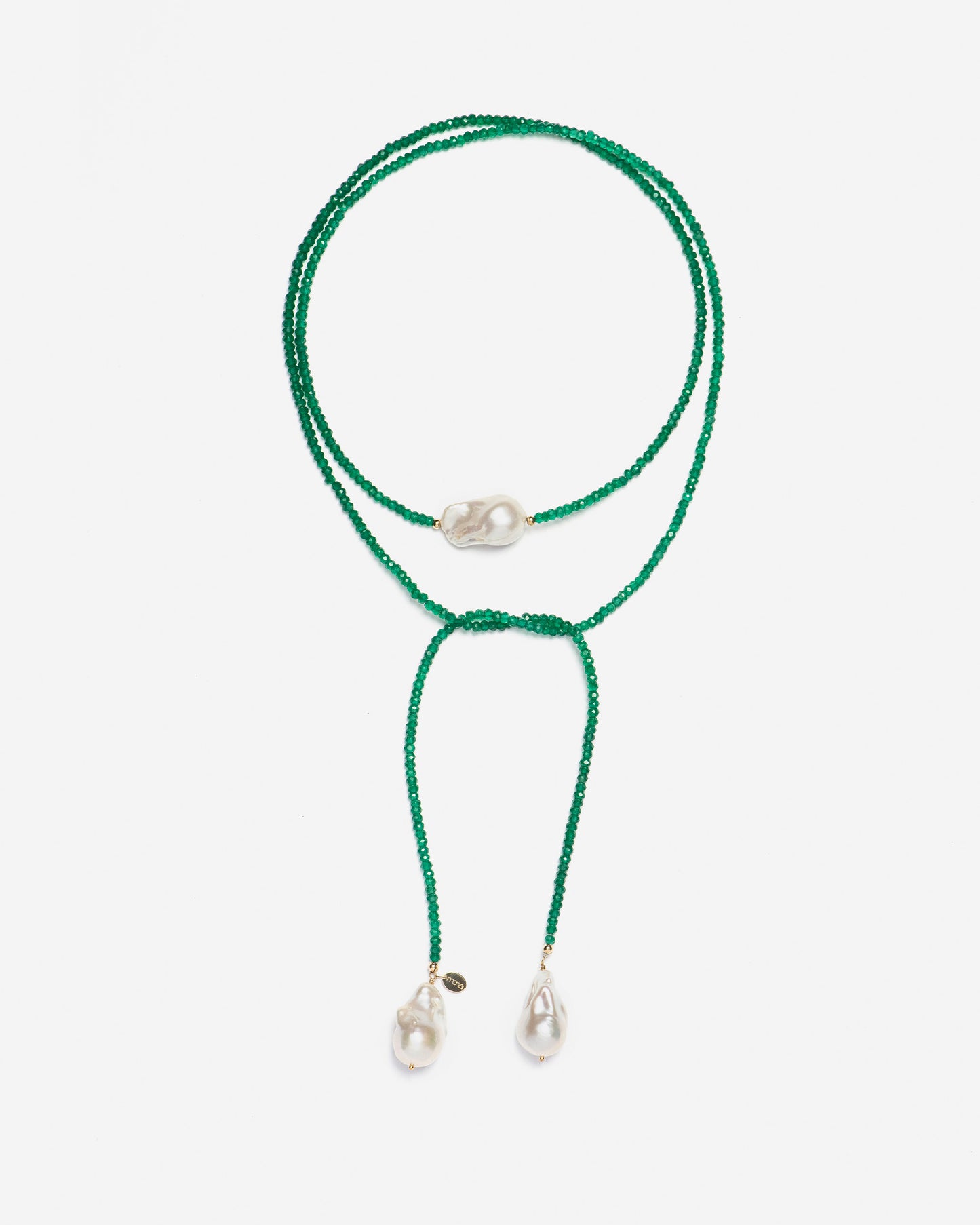3 Baroque Pearl Green Onyx Necklace