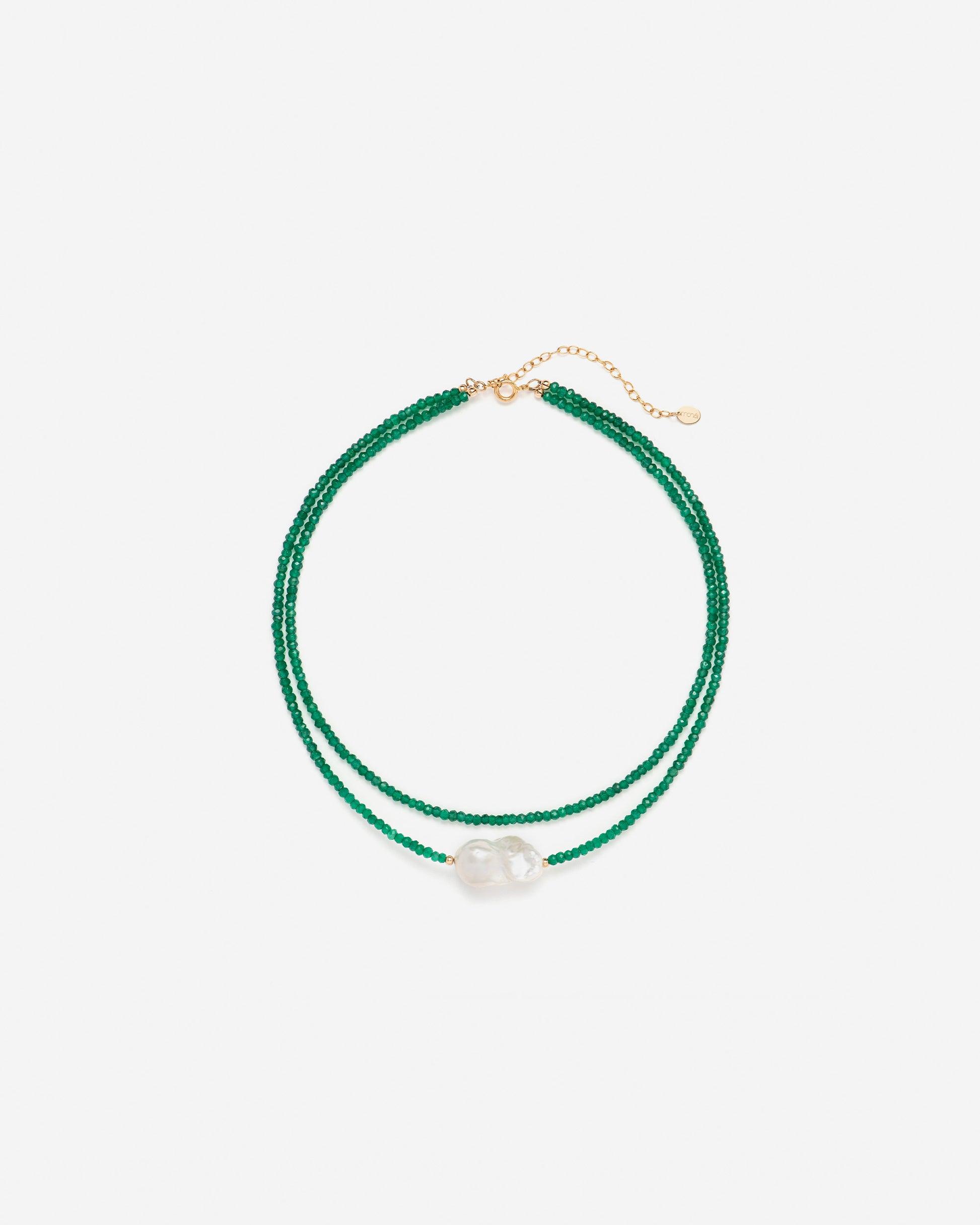 baroque pearl and green onyx necklace by monái – handcrafted elegance with softly irregular pearls and deep green stones